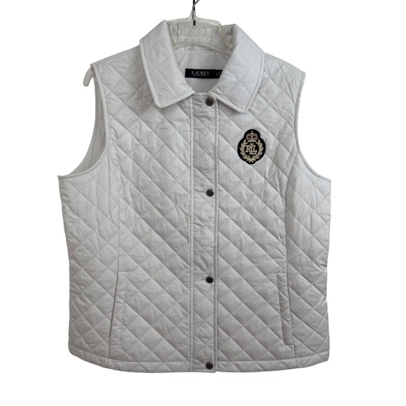 Lauren Ralph Lauren Jackets & Blazers - Lauren Ralph Lauren Quilted Vest Womens‎ White Snap Front RL Crest Logo Sz L